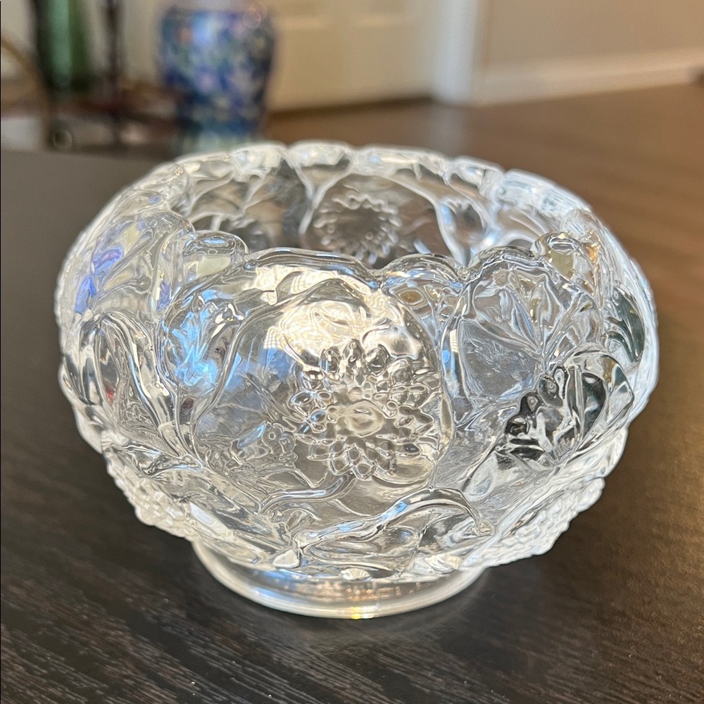 Vintage Fenton Glossy Clear Glass Water Lily Rose Bowl Votive Candle Holder
